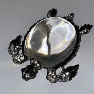 Crown Trifari Alfred Philippe Sterling Silver Jelly Belly Turtle Brooch Pin Read